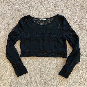 H&M Womens Black Lace Cut-Out Long Sleeve Crop Top (S)
